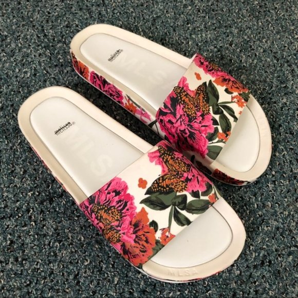 Melissa Shoes - Melissa jelly floral pink white beach sandal slide